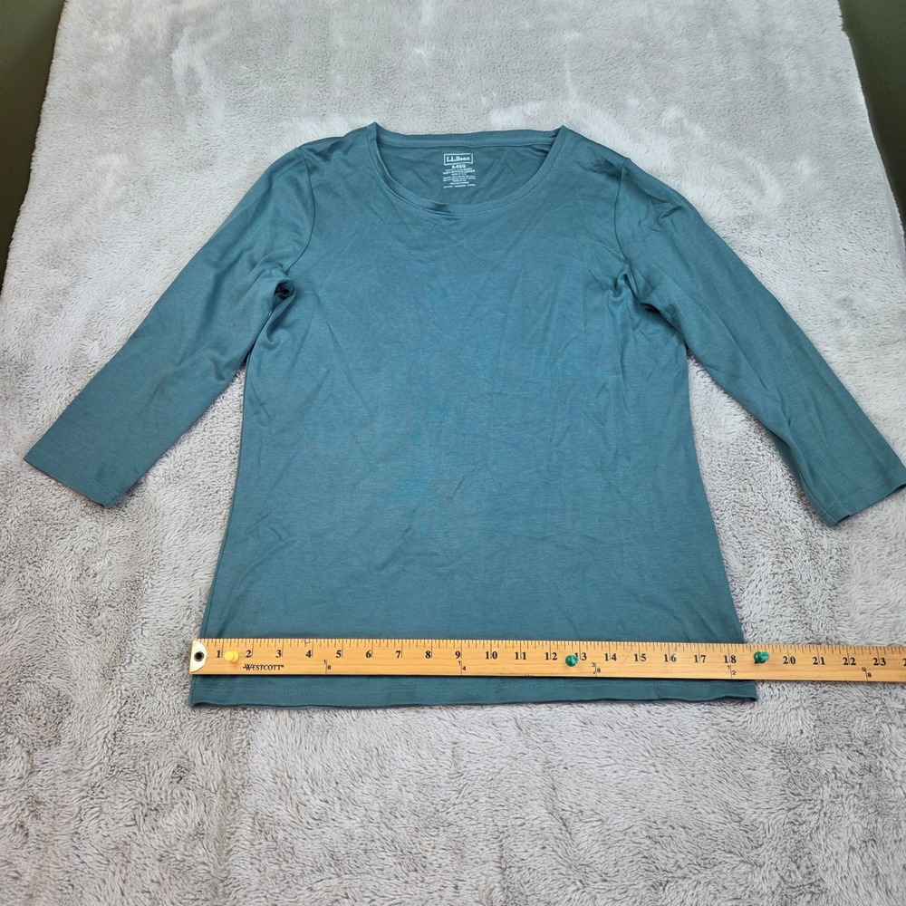 L.L. Bean Supima Cotton Tee Womens S Reg 3/4 Sleeve Scoop Neck Top Teal Blue